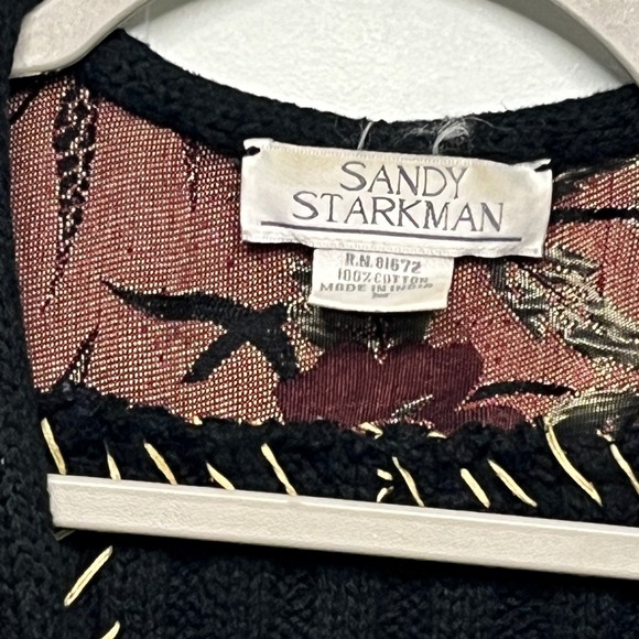 Sandy Starkman‎ Patchwork Embroidered Knit Vest Black Floral Gold Grandmacore - Picture 6 of 6